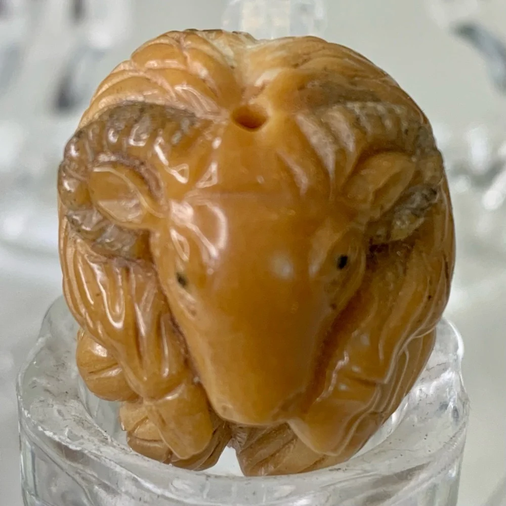 Vintage NETSUKE Carved Tagua Nut Ram Sheep Animal Carving Bead Figurine Japanese